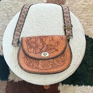 Vintage Hand Tooled Leather Purse with Replaceable Strap